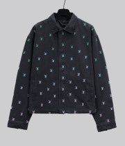 Louis Vuitton New Fashion Full Gradient Embroidered Logo Casual Washed Jacket