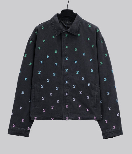 Louis Vuitton New Fashion Full Gradient Embroidered Logo Casual Washed Jacket