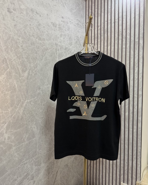 Louis Vuitton New Unisex Front Logo Jacquard Knitted Sweater Round Neck Short Sleeve