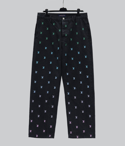 Louis Vuitton New Fashion Full Gradient Embroidered Logo Casual Washed Jeans