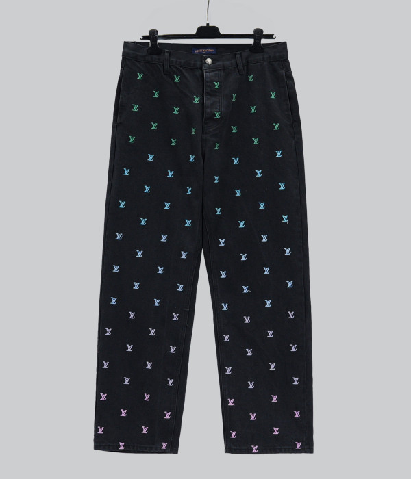 Louis Vuitton New Fashion Full Gradient Embroidered Logo Casual Washed Jeans