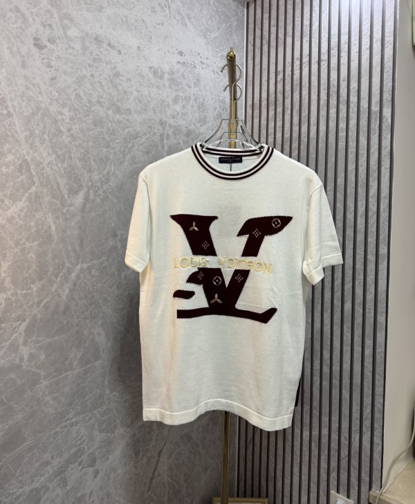 Louis Vuitton New Unisex Front Logo Jacquard Knitted Sweater Round Neck Short Sleeve