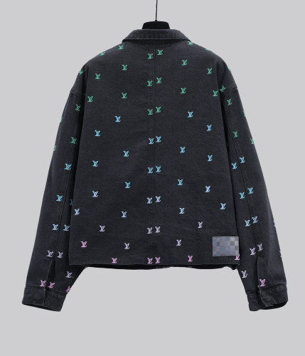 Louis Vuitton New Fashion Full Gradient Embroidered Logo Casual Washed Jacket