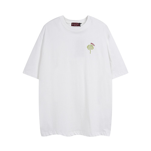 Gucci New 3D Embroidered Rose Short Sleeve Couple Casual Round Neck T-shirt