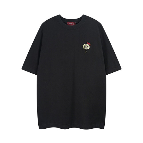Gucci New 3D Embroidered Rose Short Sleeve Couple Casual Round Neck T-shirt