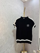 Loewe New Unisex Front Embroidered Logo Jacquard Knitted Short Sleeve