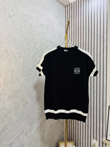 Loewe New Unisex Front Embroidered Logo Jacquard Knitted Short Sleeve