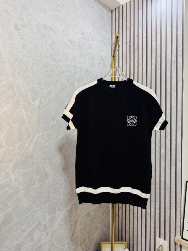 Loewe New Unisex Front Embroidered Logo Jacquard Knitted Short Sleeve
