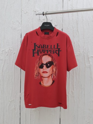 Balenciaga New Red Huppert Printed Short Sleeve Couple Casual Round Neck T-shirt