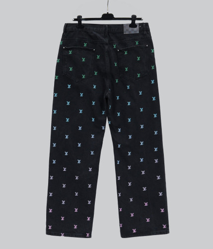 Louis Vuitton New Fashion Full Gradient Embroidered Logo Casual Washed Jeans