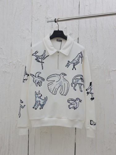 Dior New Embroidered Half Zipper Collar Hoodie