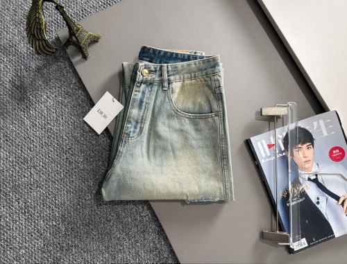 Dior Unisex Washed Distressed Straight Loose Pants Jeans