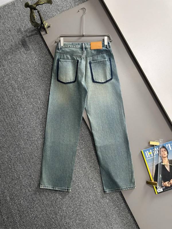 Dior New Fashion Loose Wide Leg Jeans Unisex Washed Straight Pants