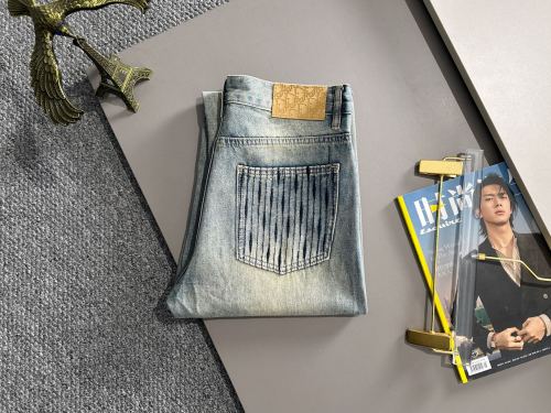 Dior New Fashion Loose Wide Leg Jeans Unisex Washed Straight Pants