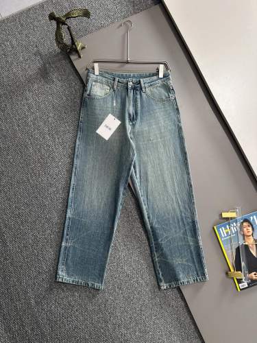 Dior New Fashion Loose Wide Leg Jeans Unisex Washed Straight Pants