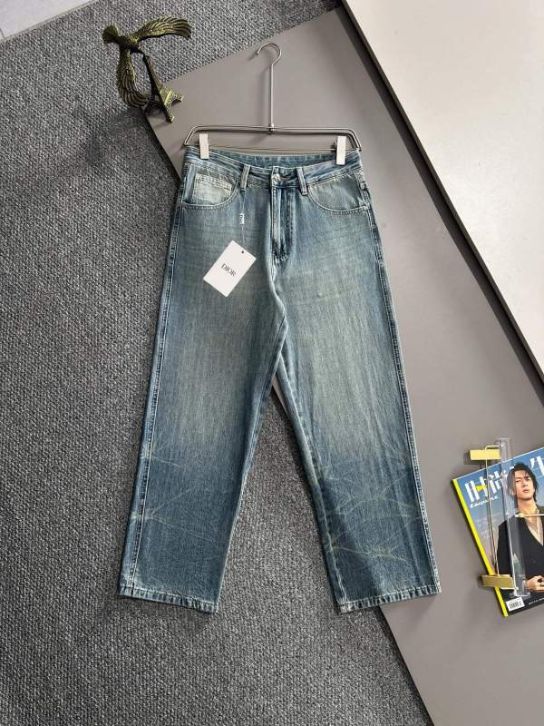 Dior New Fashion Loose Wide Leg Jeans Unisex Washed Straight Pants