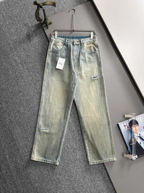Dior Unisex Washed Distressed Straight Loose Pants Jeans