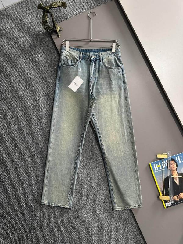 Dior New Fashion Loose Wide Leg Jeans Unisex Washed Straight Pants