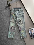 Balenciaga Fashion Graffiti Loose Wide Leg Jeans Unisex Washed Straight Pants
