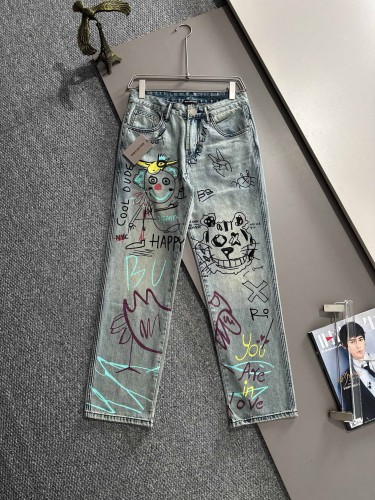 Balenciaga Fashion Graffiti Loose Wide Leg Jeans Unisex Washed Straight Pants
