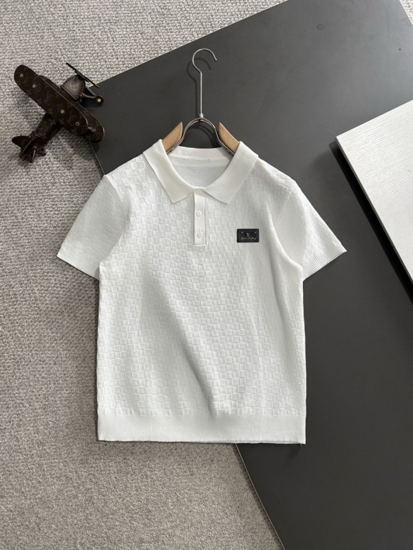 Louis Vuitton Fashion Chessboard Round Neck Knitted Short Sleeve