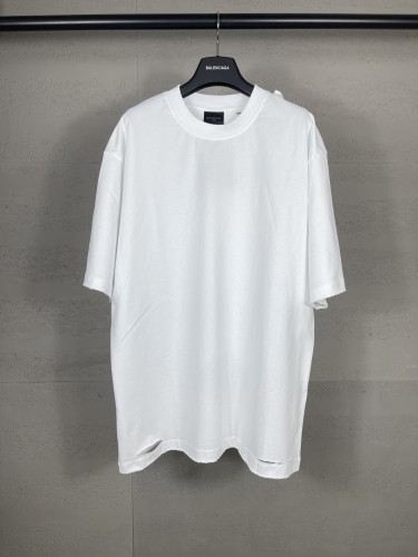 Balenciaga New Tape Logo Washed Distressed Short Sleeve T-shirt