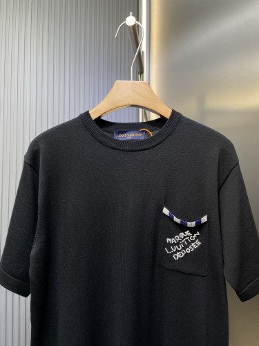 Louis Vuitton New Couple Fashion Contrast Beaded Round Neck Knitted Short Sleeve