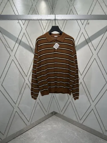 Loewe New Fashion Striped Collar Long Sleeve Polo Shirt