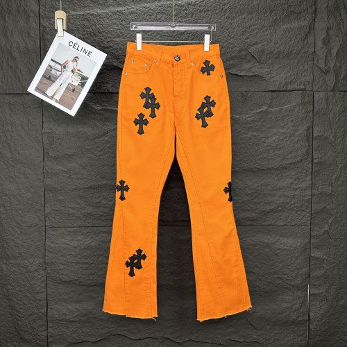 Chrome Hearts Cross Leather Couple's Wash Wide Leg Jeans