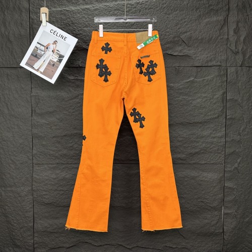 Chrome Hearts Cross Leather Couple's Wash Wide Leg Jeans