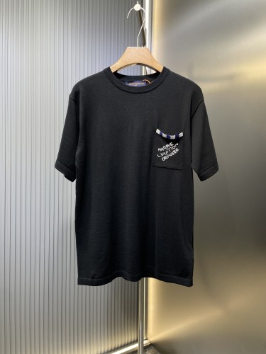 Louis Vuitton New Couple Fashion Contrast Beaded Round Neck Knitted Short Sleeve