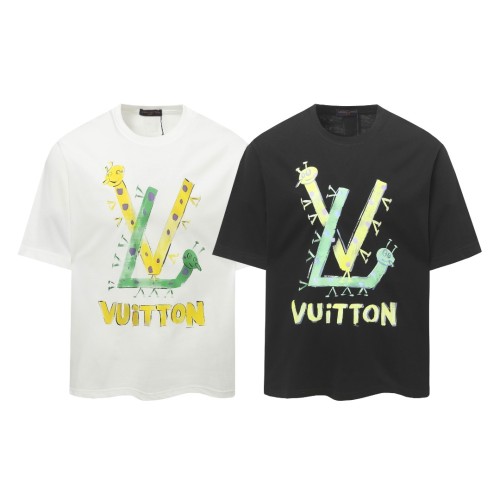 Louis Vuitton New Hand drawn Logo Printed T-shirt Couple Casual Loose Short Sleeve
