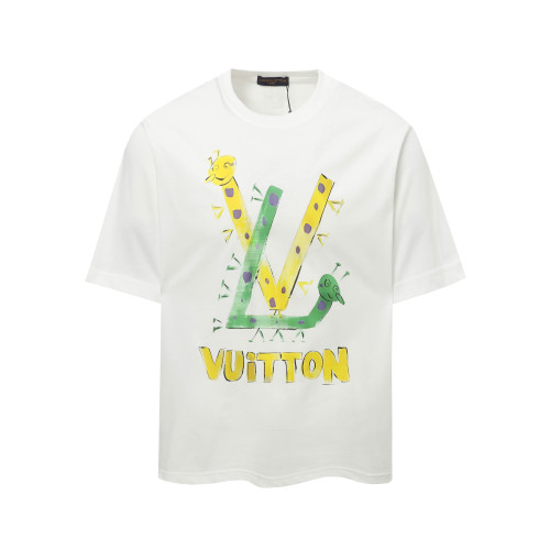 Louis Vuitton New Hand drawn Logo Printed T-shirt Couple Casual Loose Short Sleeve