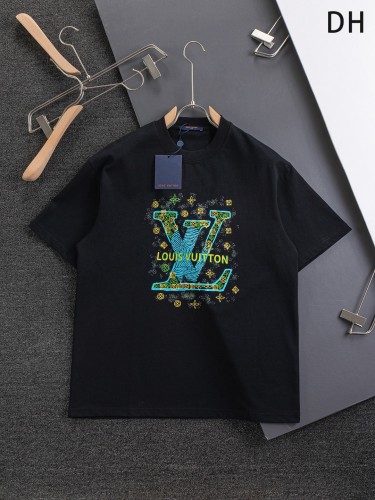 Louis Vuitton Classic Flower Letter Fingerprint Printed Short Sleeve Unisex Casual Versatile T-shirt