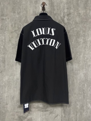 Louis Vuitton Classic Letter Embroidered Open Collar Single Row Short Sleeve Shirt