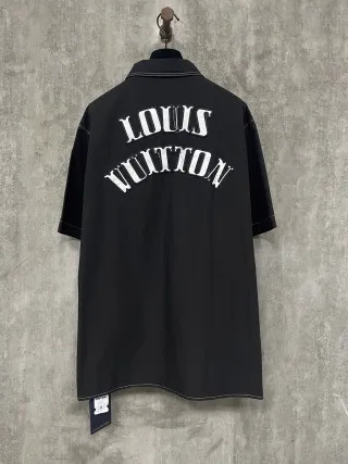 Louis Vuitton Classic Letter Embroidered Open Collar Single Row Short Sleeve Shirt