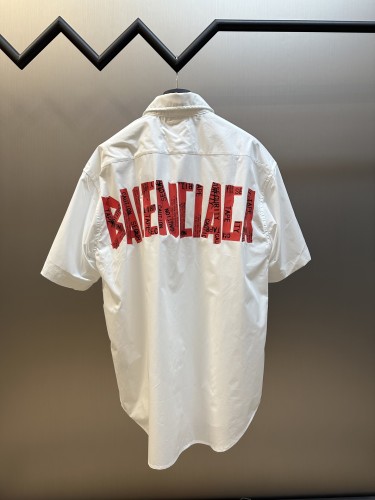 Balenciaga New Classic Red Tape Logo Short Sleeve Shirt