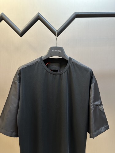 Prada New Triangle Logo Embroidered Pocket Casual Short Sleeve