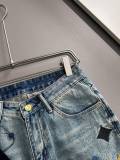 Louis Vuitton New Unisex Fashion Embroidered Distressed Casual Washed Denim Shorts