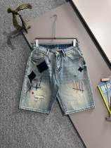 Louis Vuitton New Unisex Fashion Embroidered Distressed Casual Washed Denim Shorts