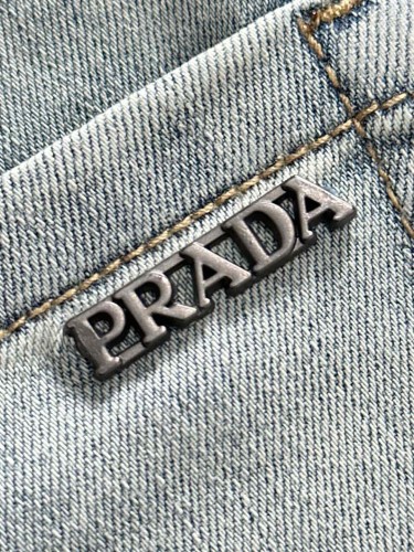 Prada New Couple Versatile Slim Washed Jeans Pants
