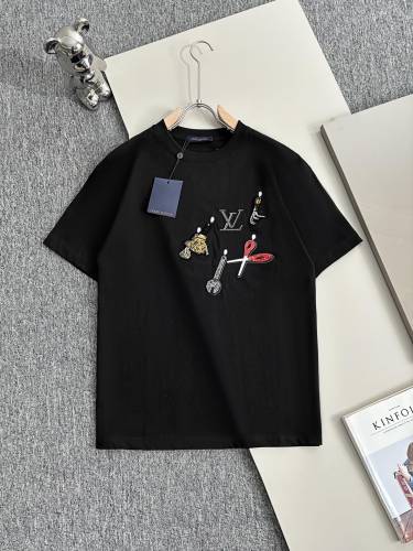 Louis Vuitton New Fashion Bead Heavy Embroidery Casual Short Sleeve T-shirt