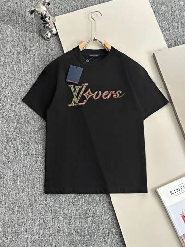 Louis Vuitton New Fashion Heavy Industry Bead Logo Casual Short Sleeved T-shirt