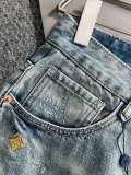 Louis Vuitton New Unisex Fashion Embroidered Distressed Casual Washed Denim Shorts