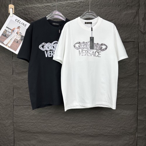 Versace New Couple Letter Logo Short Sleeve Casual Cotton T-shirt