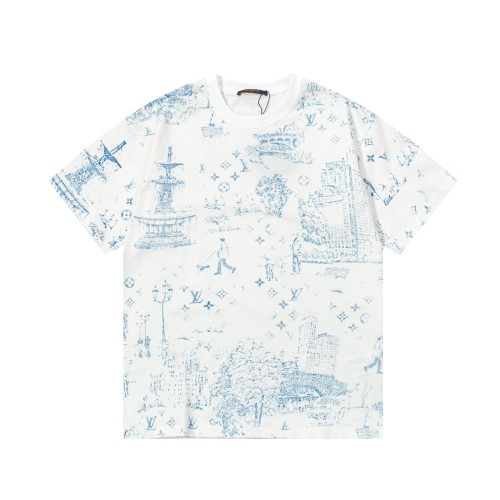 Louis Vuitton New City Landscape Logo Printed Short Sleeve Couple Casual Round Neck T-shirt