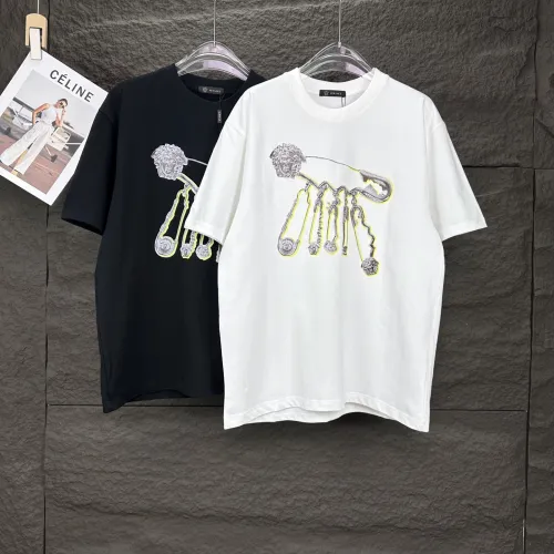 Versace New Couple Personalized Pin Printed Short Sleeve Casual Cotton T-shirt
