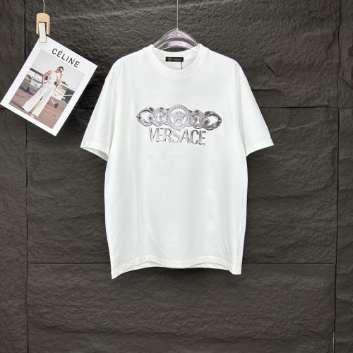Versace New Couple Letter Logo Short Sleeve Casual Cotton T-shirt