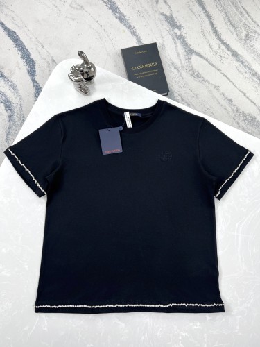 Louis Vuitton New Fashion Embroidered Logo Pearl Short Sleeve Casual Round Neck T-shirt