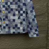 Louis Vuitton New Couple Checkerboard Washed Denim Coat